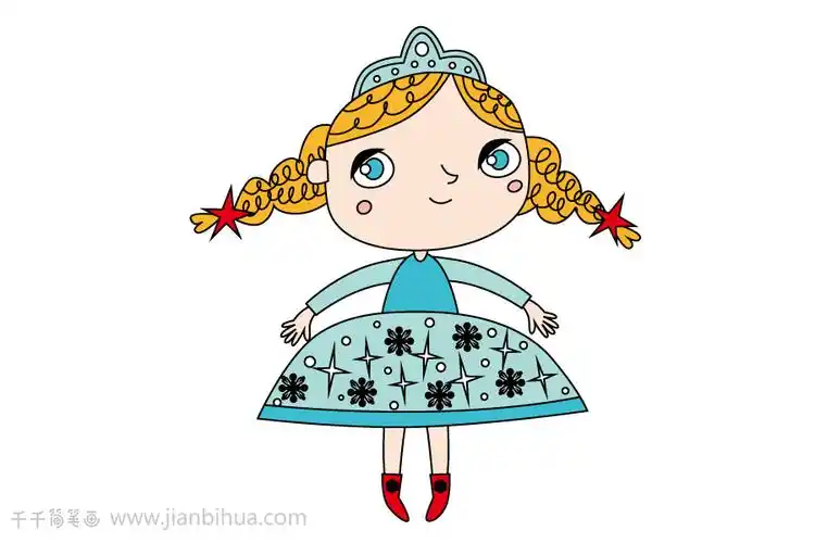 正在跳舞的卷发公主简笔画