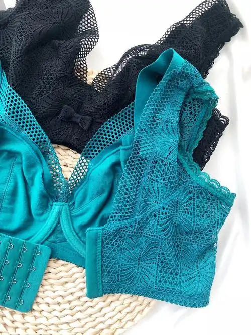 薄杯文胸内杯大胸显小蕾丝杯软钢圈背心款文胸孔雀蓝75c