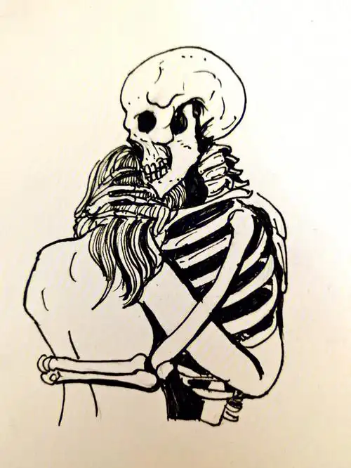 新一轮01骷髅的爱情黑白创意线描插画