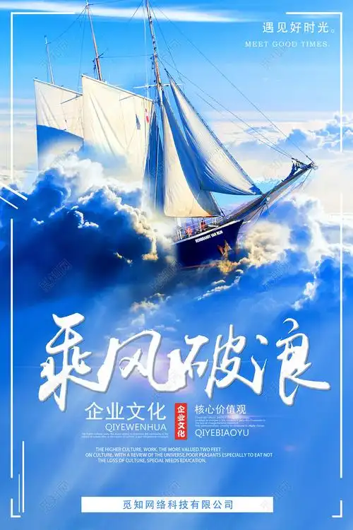 企业文化乘风破浪公司文化励志宣传标语蓝色海报psd