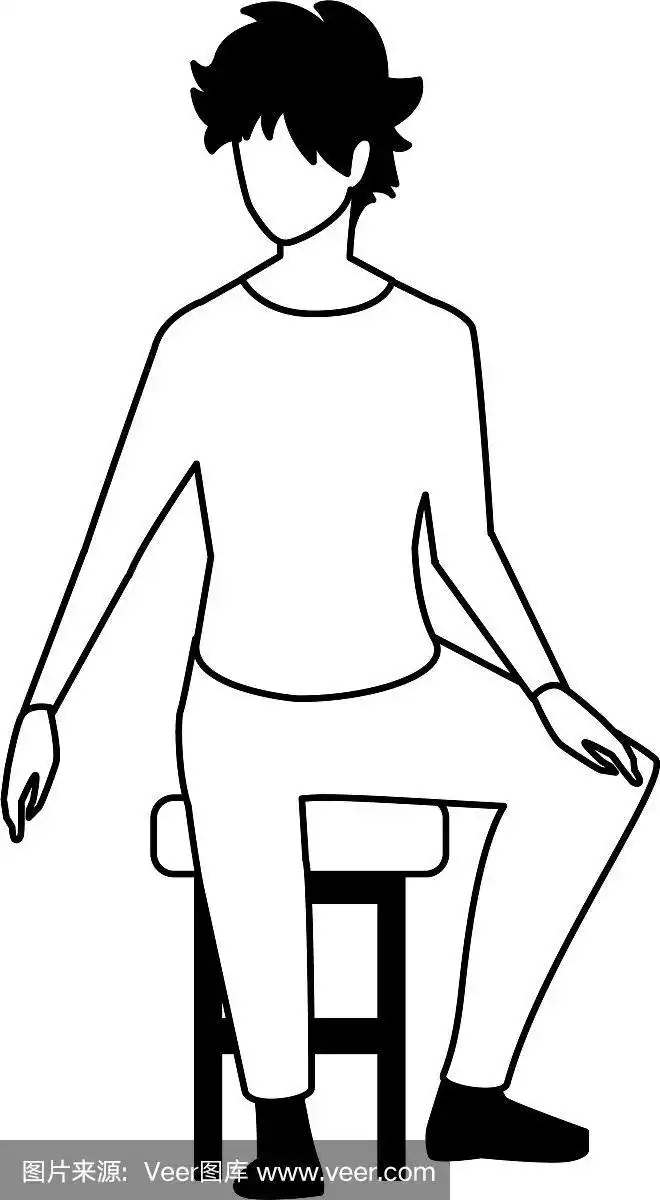 年轻人侧影坐在白色的椅子上