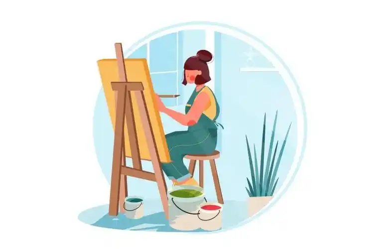 可爱风格的艺术家画画的矢量插图插画素材