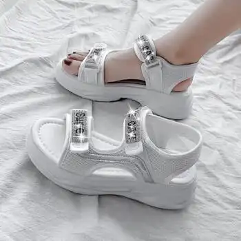 初中生高中生女孩平底凉鞋夏季女童老爹韩版中大童小学生15运动 白色