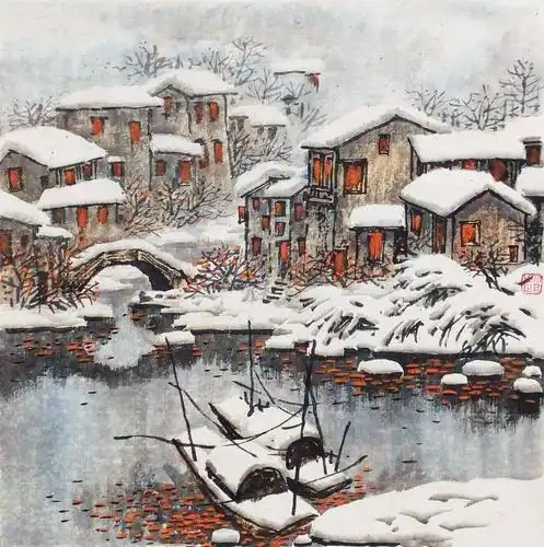 江南水乡水墨画