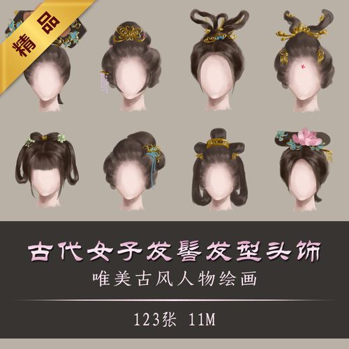 古代女子发髻发型头饰发式 手绘古风人物临摹资料参考素材