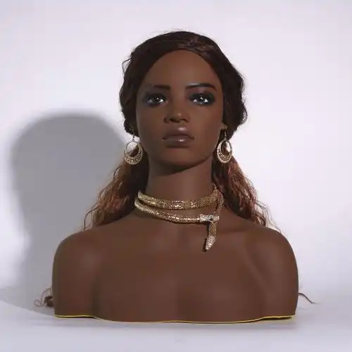 新款欧美非洲黑人模特头假发头模黑肤色双肩仿真假人项链展示道具