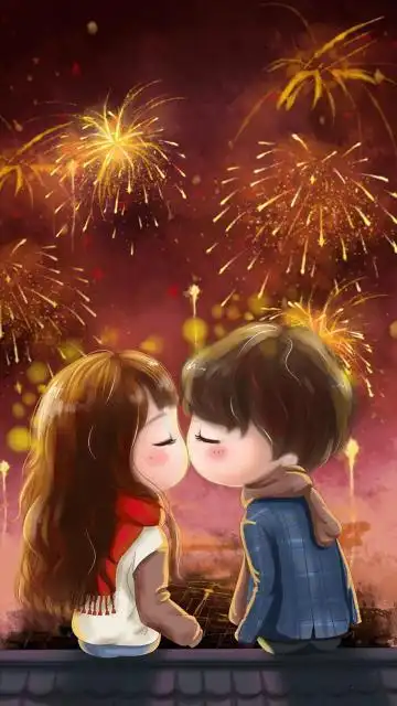 屋顶情侣烟花下浪漫一吻