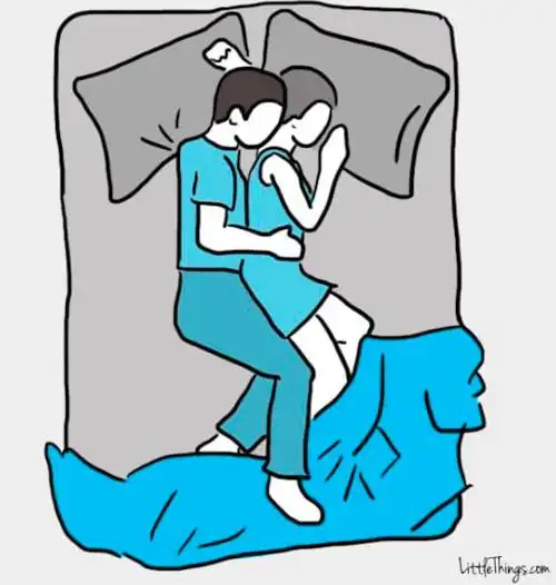 这是一种亲密度和舒适度都很高的姿势,女方自然侧卧,男方从后背抱着