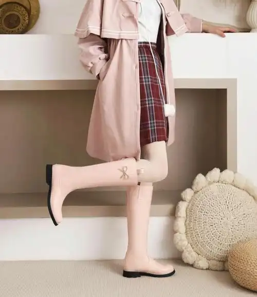 女童靴子冬季儿童高筒靴小女孩加绒中大童靴学生公主高跟皮靴白色a款