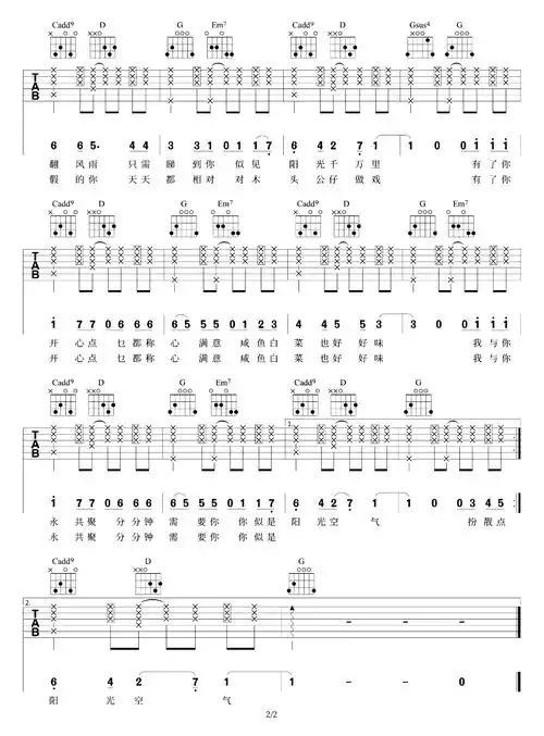 分分钟需要你吉他谱c调弹唱谱林子祥吉他演示视频