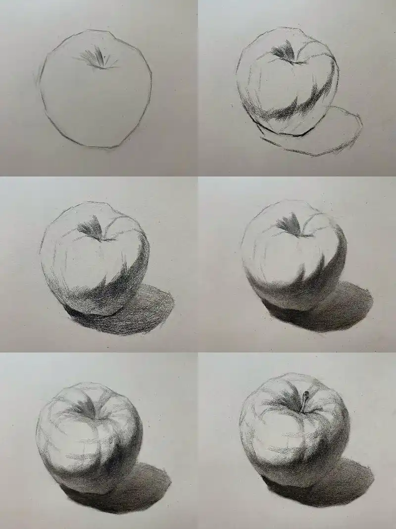 苹果结构素描绘画步骤详解(内附详细讲解) 166步骤一:定四点(最高