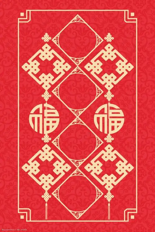 古典边框新年签线条中国风红色背景海报