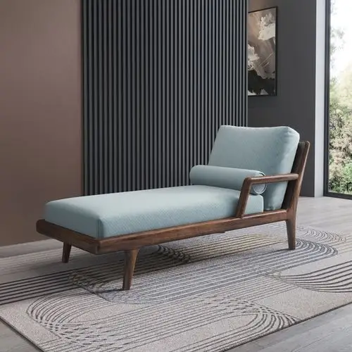 北欧实木贵妃轻奢布艺高档阳台休闲沙发躺椅贵妃椅