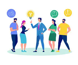 人们倾听并与商人互动