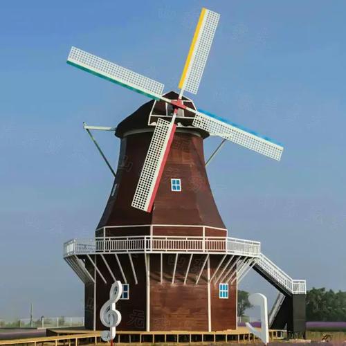 户外木质大型荷兰风车 房地产园林景观摆件 电动旋转美陈装饰道具