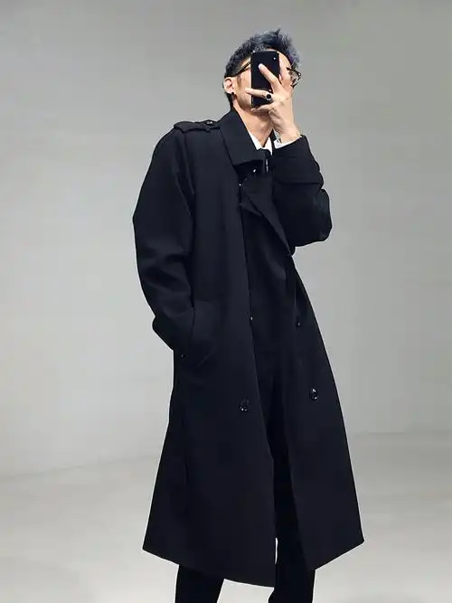 龙叨叨男潮新款黑色杏色休闲宽松秋季潮牌风衣风衣