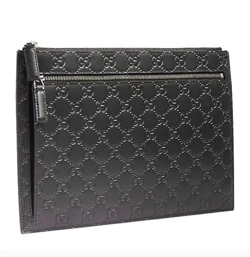 gucci/古驰 男士黑色牛皮经典logo款时尚手拿包