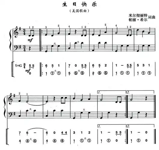 生日快乐(线简谱混排版)手风琴曲谱(图1)