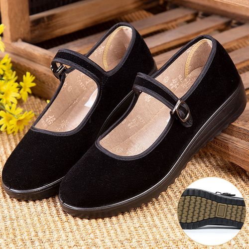老北京布鞋女软底酒店工作鞋黑色上班平底职业单鞋女牛筋底妈妈鞋