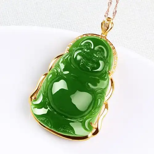 精华吊坠笑佛金镶玉黄金挂件玉佛和田镶嵌金镶嵌颈饰