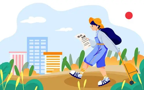 扁平夸张撞色女孩卡通手绘旅游人物素材插画背景素材