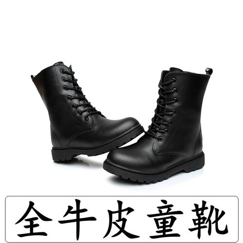 儿童靴子真皮男童靴2021女童靴子高帮马丁靴棉春秋新款中大童加绒