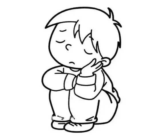 坐着的郁闷小男孩简笔画图片