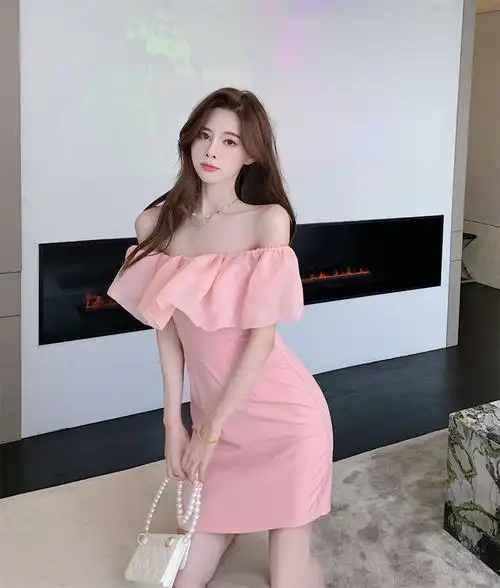 实价一字肩拼接高腰修身显瘦包臀裙连衣裙,商品下架区商品下架区,猫