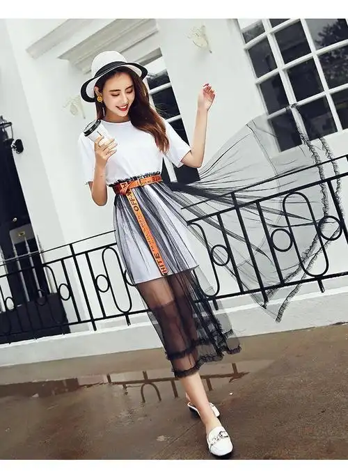 集美极美网纱透视性感连衣裙