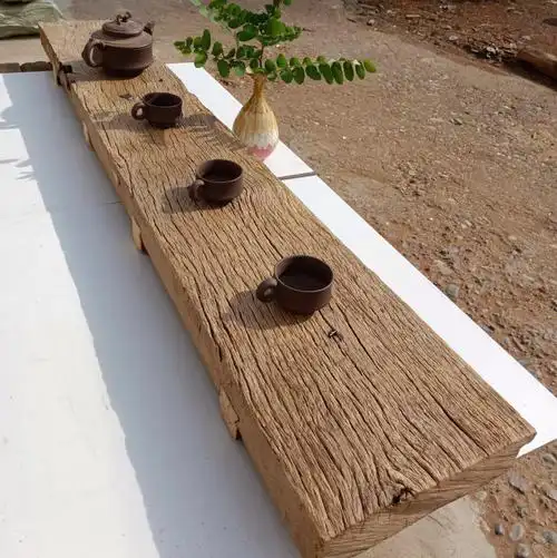 榆木家具百年老榆木自然风化木板茶几侘寂风