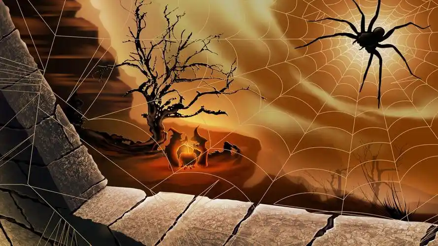 万圣节诡异阴森蜘蛛网恐怖蜘蛛图片桌面壁纸