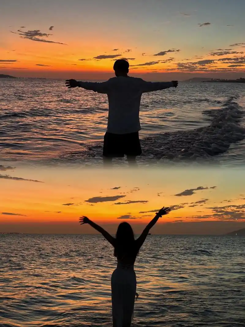 海边情头|艾特你男朋友来拍 日落因为光线的原因 拍不清楚脸 这样随便