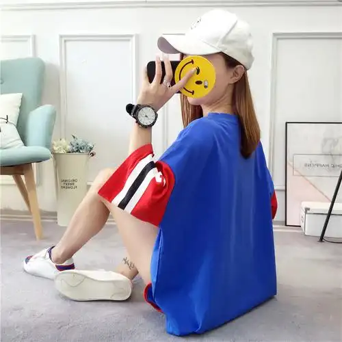 休闲时尚运动套装女夏季2018宽松韩版学生短袖短裤夏天两件套