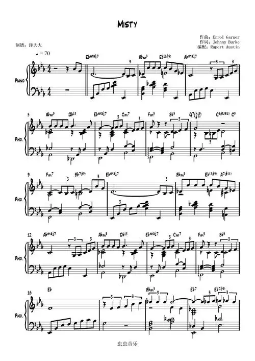 misty【爵士钢琴独奏】钢琴谱,misty【爵士钢琴独奏】eb调钢琴谱