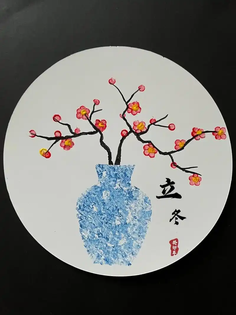 青花瓷颜料画.小朋友们可以画青花瓷和梅花,简单易学, 带小朋 - 抖音