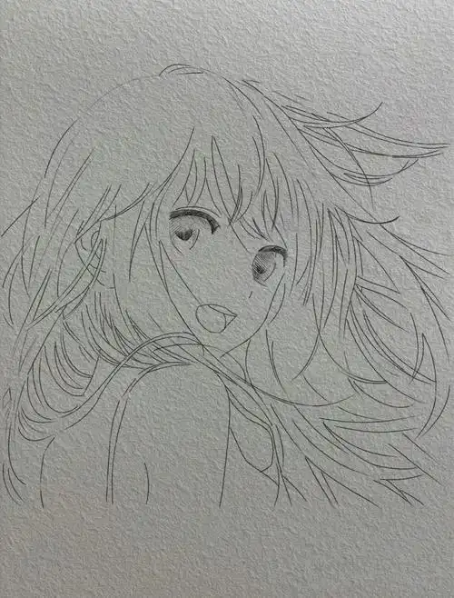 来自二次元的纯真笑颜有没有让你有触电的心动,哈哈哈工具:铅笔,素描
