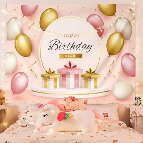 生日背景布生日快乐挂布可爱卡通派对装饰布网红墙布挂毯代发 图片