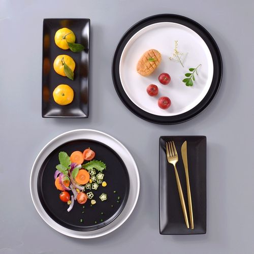 日式哑光磨砂圆盘西餐盘牛排盘子美食摆拍和风平盘餐盘简约菜盘