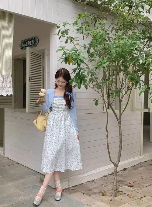 原版质量 超仙森系穿搭套装2024春夏新款纯色长袖外套碎花连衣裙 - 17