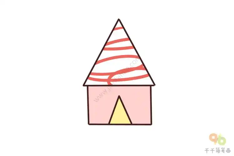 创意几何图形三角形画小屋子简笔画