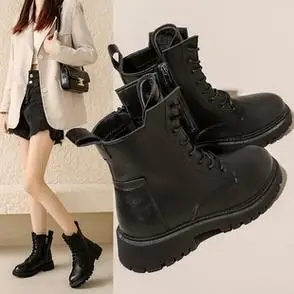 马丁靴女2023新款秋冬季爆款英伦风厚底瘦瘦短靴黑色靴子百搭单靴