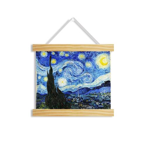 星月夜罗纳河 梵高印刷喷绘仿制油画现代简约装饰画风景画挂轴画