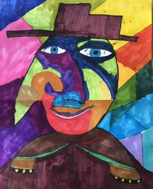 在毕加索立体主义的熏陶下这组儿童画的创作更大胆的放飞自我