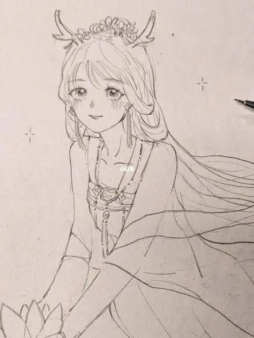 古风插画|画了一只小龙女(附过程)_绘画_插画_古风_画画_兴趣爱好_绘