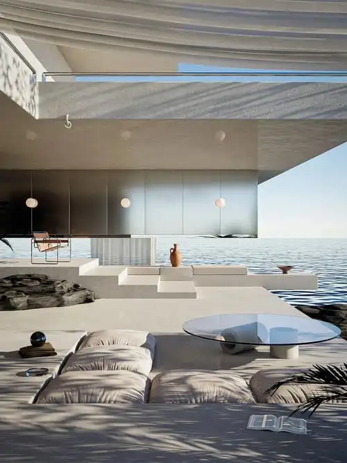 3d渲染田园诗般的海边别墅