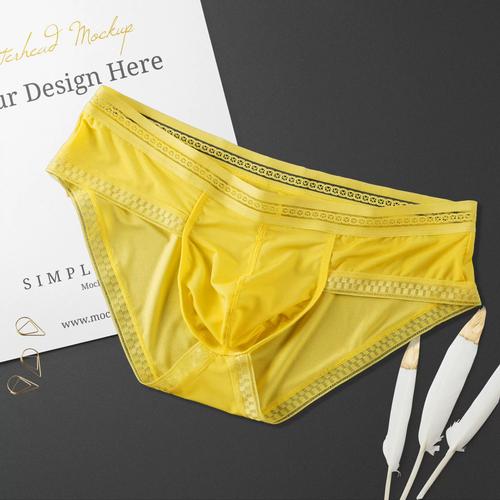 男士内裤冰丝透明性感低腰内裤 速干凉爽轻薄透气荧光色三角内裤