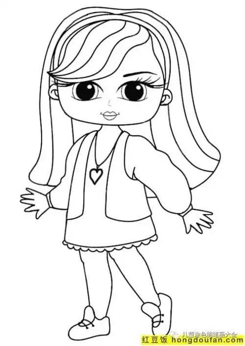 女孩画法可爱(109张超极简案的q版娃娃小女生小姐姐卡通涂色简笔画)
