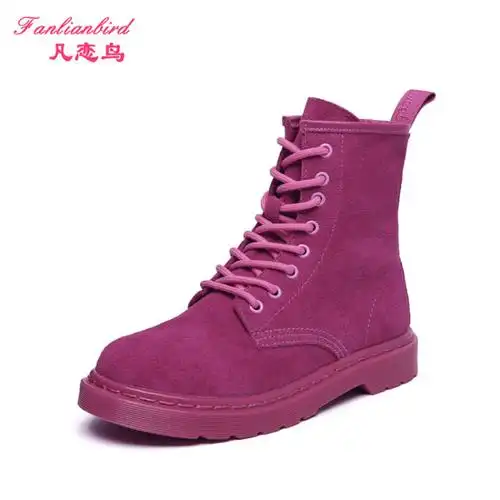 凡恋鸟 马丁靴女2017新款短靴子真皮英伦学院风粉色皮鞋女 粉红色 40