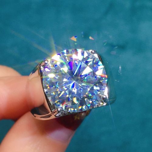 超大颗粒男士蓝色莫桑钻18k戒指主石8克拉圆 vvs净度八心八箭切工