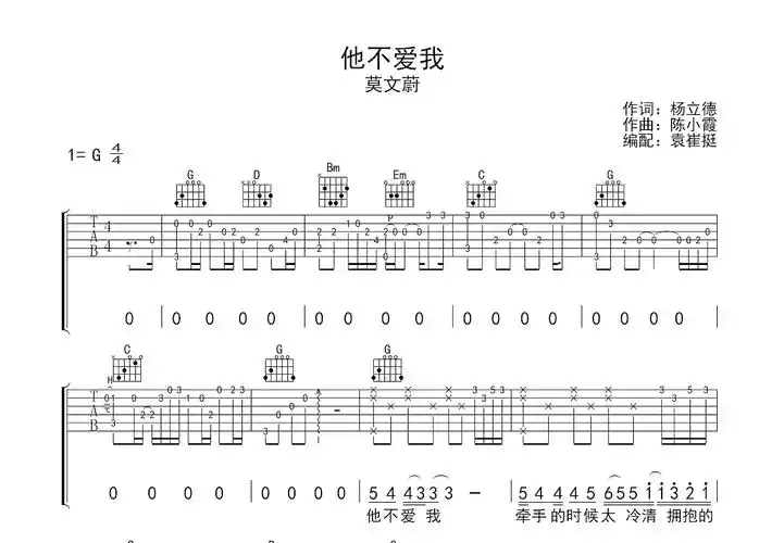 他不爱我吉他谱_莫文蔚_g调弹唱吉他谱56%原版 - 吉他世界